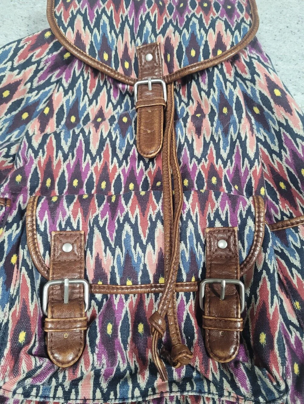 Canvas Backpack Aztec Print Cape Juby Navy Brown Pink